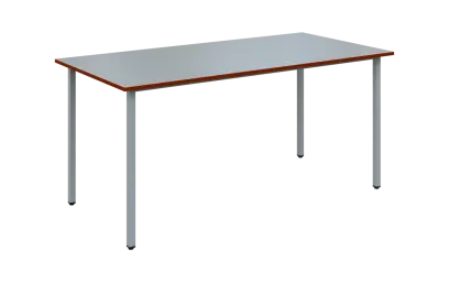 JSB 160N Jídelní stůl 1600 x 800 mm, deska šedá s hranou cihlově červená / podnož stříbrná